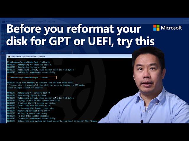 Convert BIOS / MBR to UEFI / GPT without reformatting - MBR2GPT tool | Prepare for Windows 11