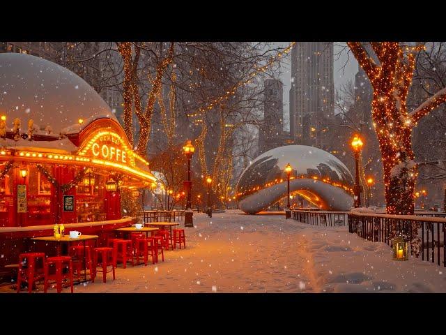 Chicago Cozy Winter Coffee Ambience  Gentle Piano Jazz Music and Snowfall for a Relaxing Mood ️