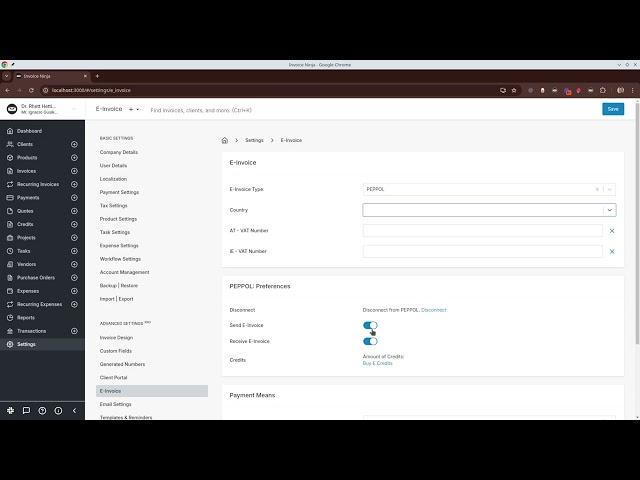 E-invoicing with Invoice Ninja