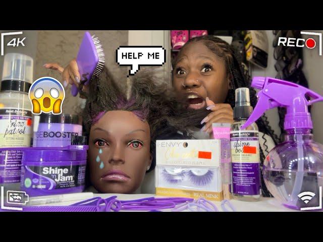 Doing my Mannequin THICK Hair Only using PURPLE products