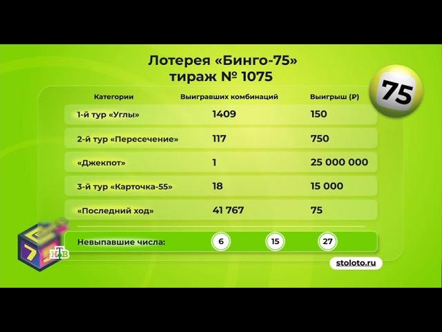 1075 тираж Бинго 75 - проверить билет