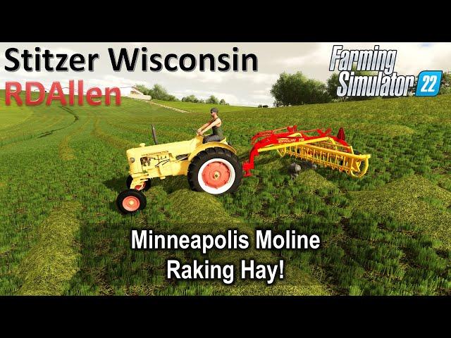 Minneapolis Moline Raking Hay | E7 Stitzer Wisconsin | Farming Simulator 22