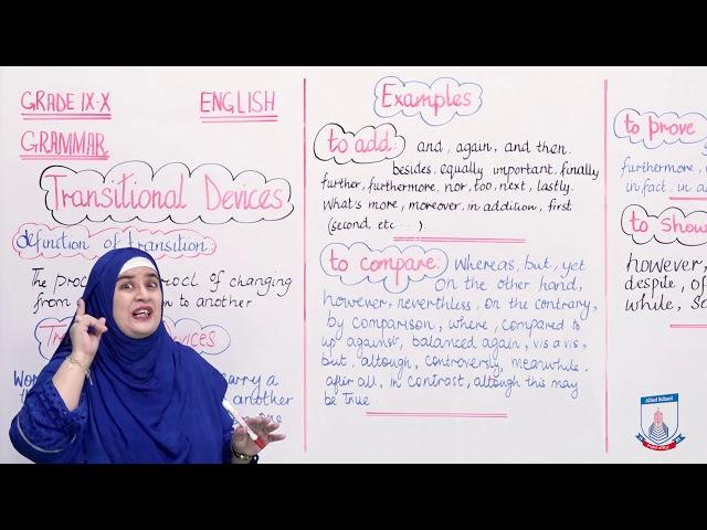 Class 9 & 10 - English Grammar - Lecture 20 - Transitional Devices - Allied School