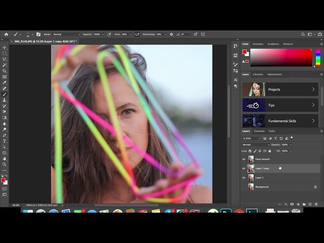 Portrait retouching. Timelapse video.