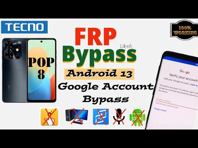 Tecno Pop 8 FRP Bypass Android 13 | 2024 latest (BG6) | Google Account Bypass without PC