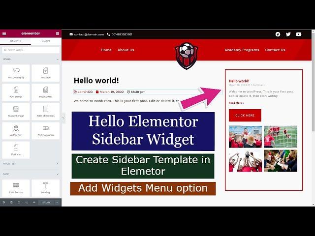 Hello Elementor Sidebar Widget | Sidebar Template Tutorial | Add Widgets Menu option