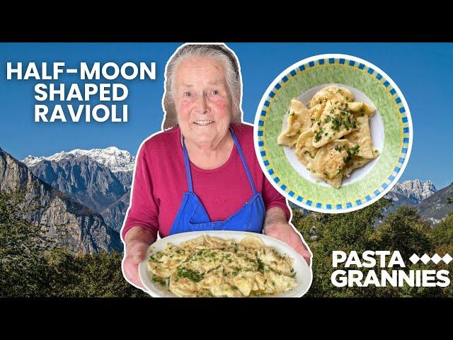 80yr old Maria makes half-moon shaped ravioli! | Pasta Grannies