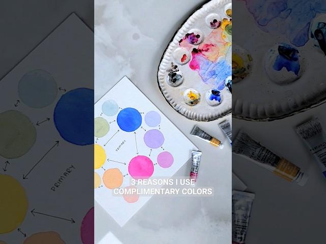 THREE REASONS I USE COMPLIMENTARY COLORS! Full video on my channel️ #watercolor #tutorial #colors