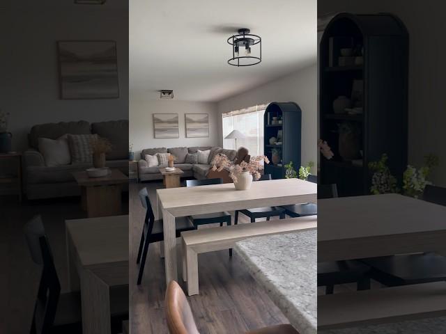 Our Modern Dining Table + Bench paired with the Solid Wood Chairs  #homedecor #shortsvideo #dining