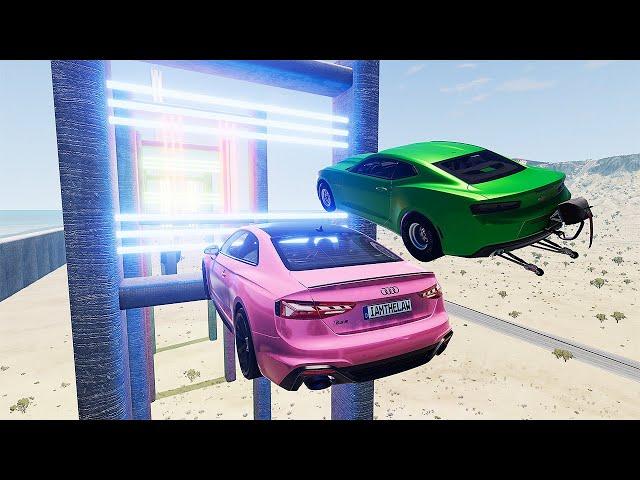 Cars VS LASER CUT Dangerous Stunt Parkour - BeamNG Drive