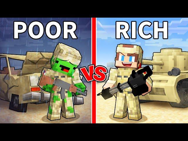 JJ and Mikey: POOR vs RICH Army Military Battle in Minecraft - Maizen