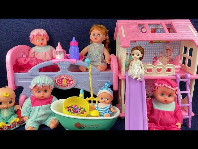 10 Minutes Satisfying with Unboxing Pink  Cute Doll Swinging Bed, Dream House Set Review Toys ASMR