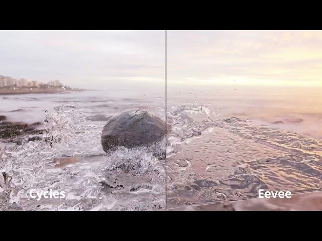 Blender comparison Eevee vs. Cycles | fluid simulation