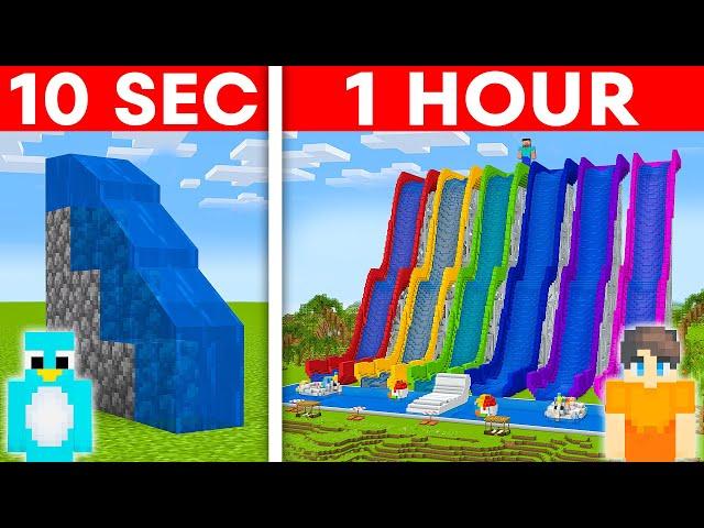 10 Second Vs 1 Hour - Waterpark House Build Challenge in Minecraft