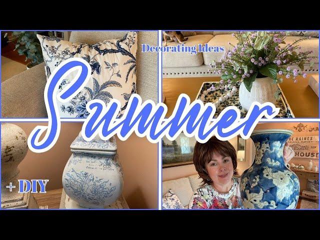 SUMMER DECORATING for your LIVING ROOM adding BLUE AND WHITE TOUCHES + A DIY