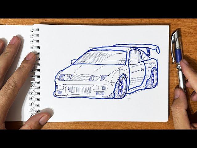 How to draw a NISSAN 300ZX || Drawing nissan 300 zx z32 1991 stance car step by step