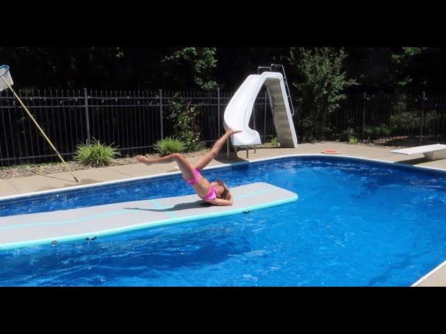 GYMNASTICS CHALLENGE ON MY AIRTRACK IN THE POOL!