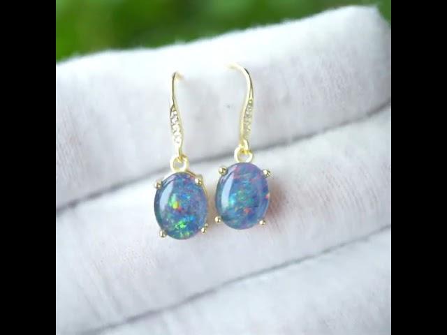 Unique Purple Australian Triplet Dangle Opal Earrings #opal #opala #opaljewelry #opalearring