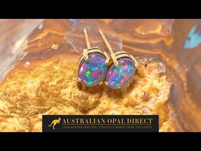 Gold Earrings, Green Earrings, Opal Stud Earrings - Australian Opal Direct | Worldwide Shipping