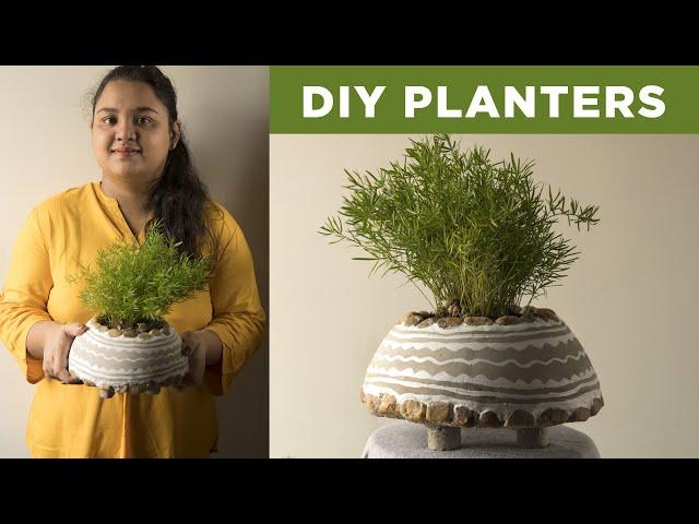 HowTo Make Diy Planters With Cement Sand & Pebbles ||  How To Make beautiul Planters At Home