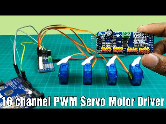 16 channel servo controller with Arduino | PCA9685 16 channel PWM servo motor driver tutorial