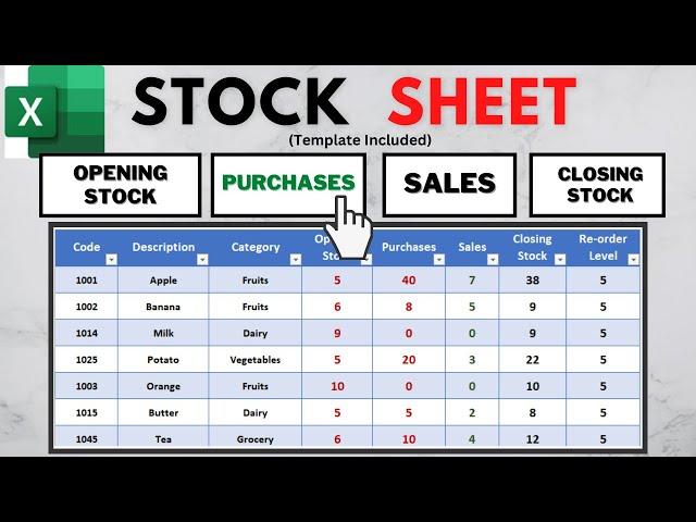 Creating a Simple Stock Sheet Template in Excel With Navigation Bar | Inventory Management