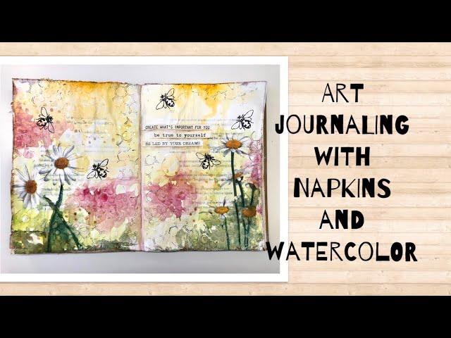 Art journaling with napkins and watercolor