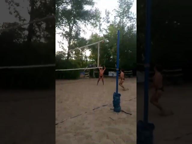 Beach volleyball, long ball.