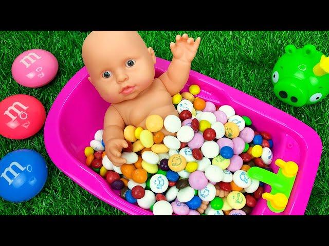 Oddly Satisfying Video - Full of Rainbow BathTub Candy with M&M's Magic Slime | Cutting ASMR