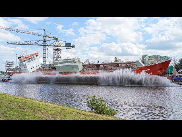 Ship Launch of Cement Carrier NORDEN at Royal Bodewes shipyard