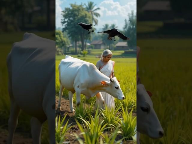 Grandmother and Cow doing farming  #ai #cow #grandmother