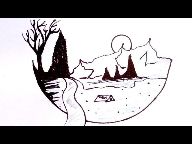 How to Draw Circle Scenery  | Drawing for beginners - Step by step | leena drawing