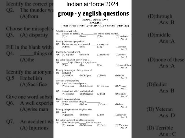 #airforce #indianairforce  # Questions for Agniveer Airforce y group English