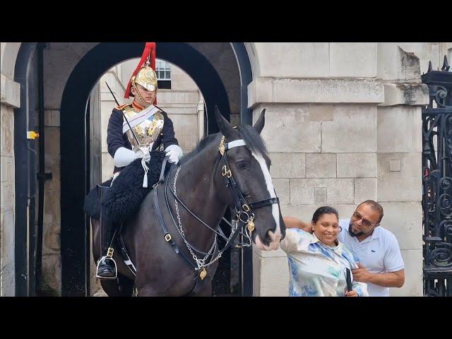 Heart warming moment ️ kings guard moves his horse  for blind girl to stroke #thekingsguard