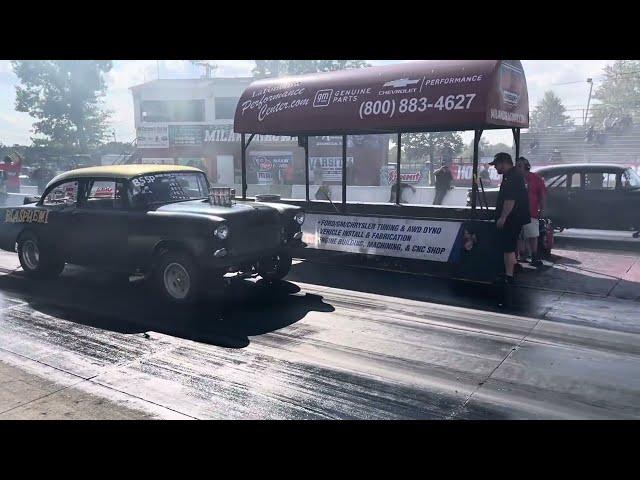 Finnegan and Buck McCoy race off at the Milan dragway  go 55 gassers