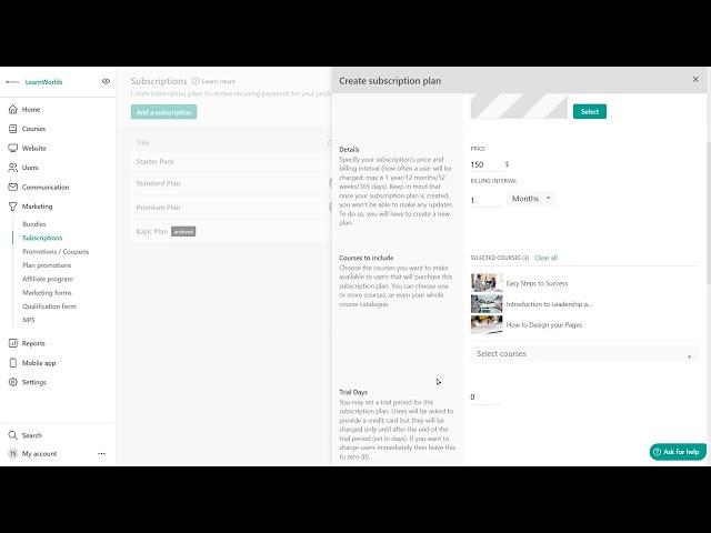 How to Create Subscription Plans in LearnWorlds 