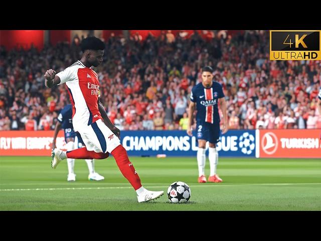 4K | PES 2024 Ultra Realism Graphics & Sound Mod | Arsenal vs PSG | UEFA Champions League 2024/25