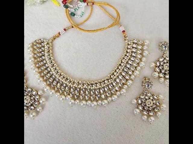 Kundan Necklace Set in Gold finish in White Color JIA2160V  #jewelry #onlineshopping