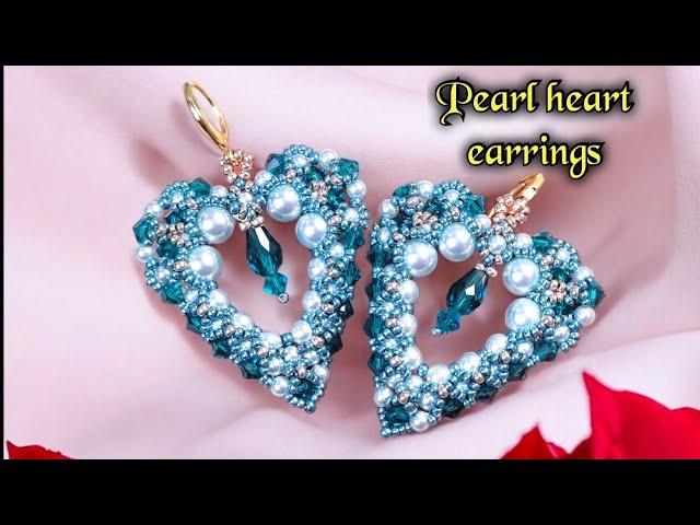 Pearl heart earrings/beaded heart/DIY earrings/Beading tutorials