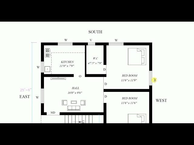 750 sft North facing  house plan as per vastu in tamil