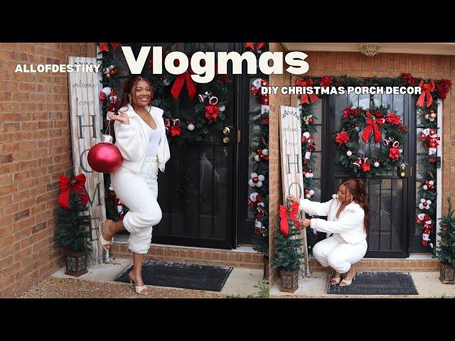 VLOGMAS EP 5 Transforming My Front Porch for Christmas! DIY Dollar Tree Wreath + Viral Garland Hack