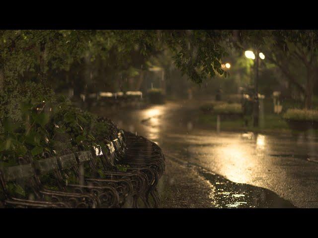  Soothing Gentle Spring Rain in the Old Park at Night - 10 Hours for Relaxation and Sleep