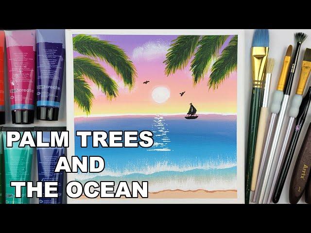 Sunset Beach | Easy Acrylic Painting Seascape | Step by Step #34