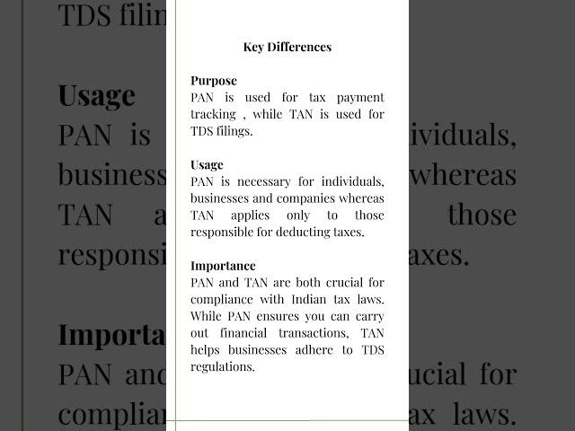 Difference between TAN and PAN India #gst #directtax #incometax #indirecttax #tan #pancard #tancard