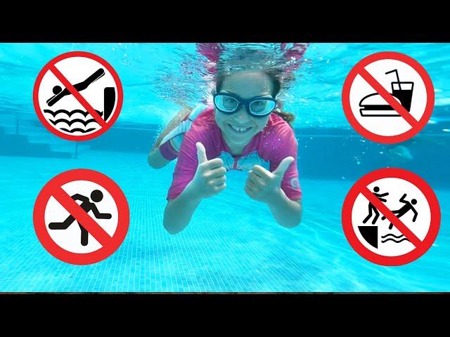 Sofia and her brother shows the safety rules in the pool and good behavior