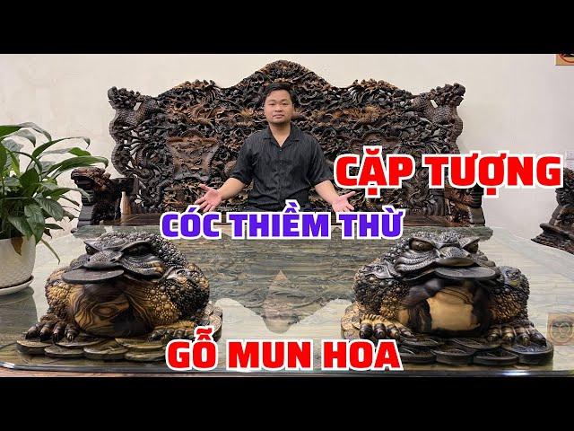 Cặp tượng Thiềm Thừ gỗ Mun hoa | Tượng gỗ Vương Thao #shorts