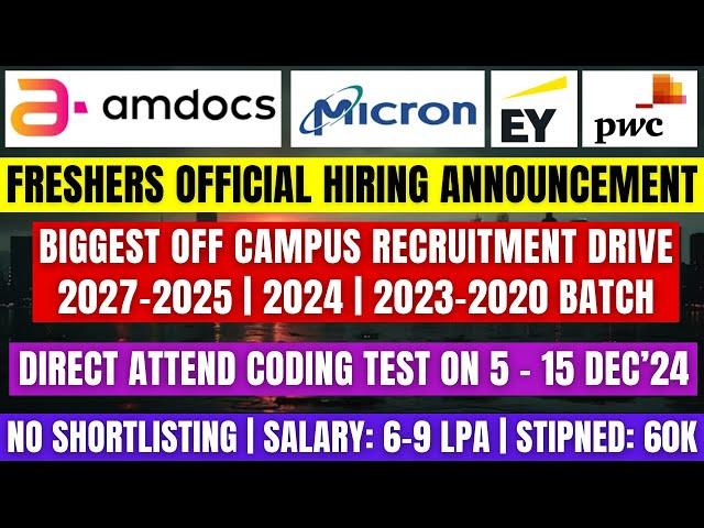 Direct Test | Amdocs, EY, PwC Biggest Hiring | OFF Campus Drive | 2027-2025 | 2024 | 2023-2020 BATCH