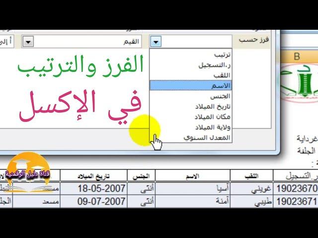 الفرز والترتيب في الإكسل