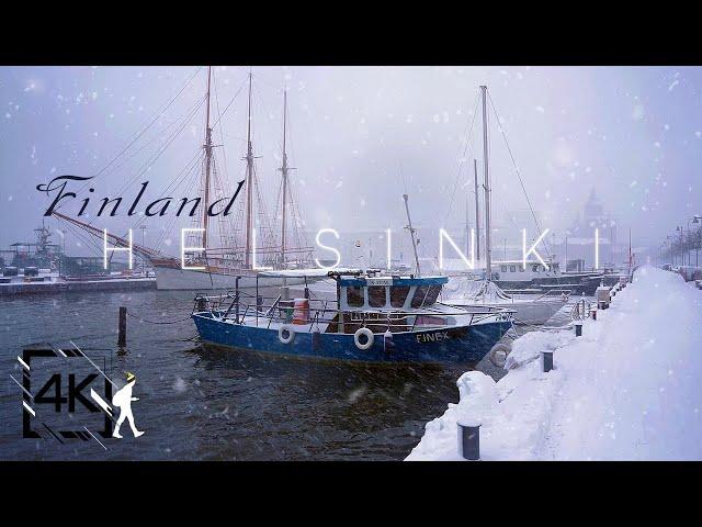 Helsinki, Finland  Coastal Winter Walk in Heavy Snowfall 4K UHD