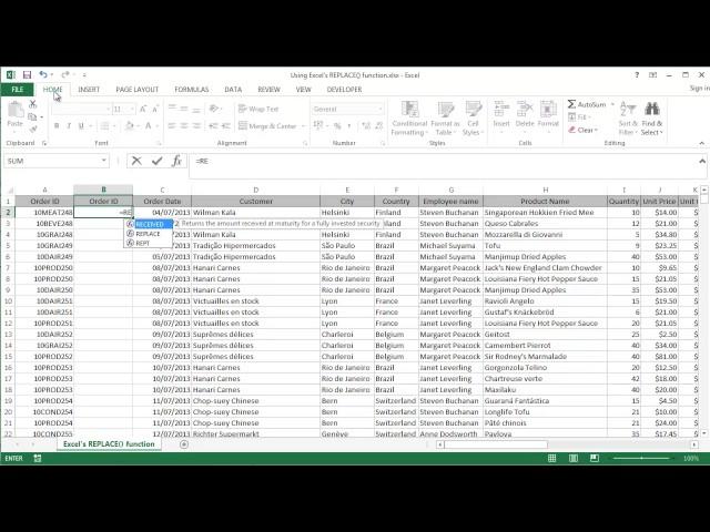 Microsoft Excel 2016 - Using the REPLACE() Function